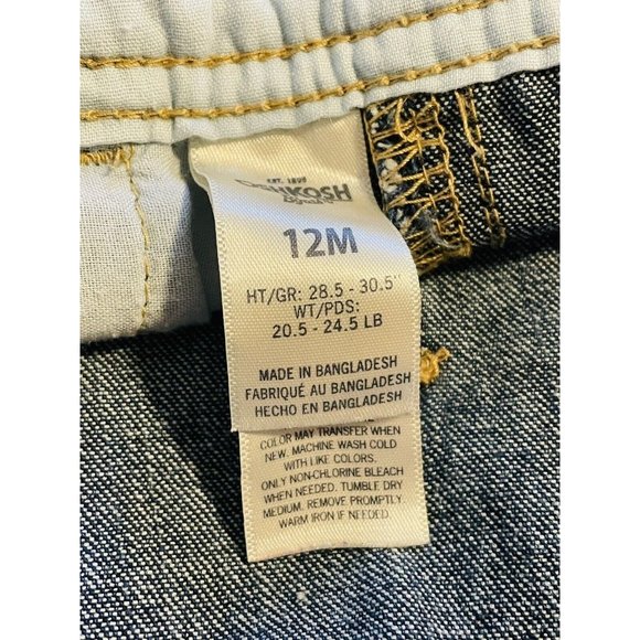 OshKosh B'gosh Vestbak Denim Bib Overalls Toddler 12 Months Blue Jeans Snaps - Picture 8 of 9